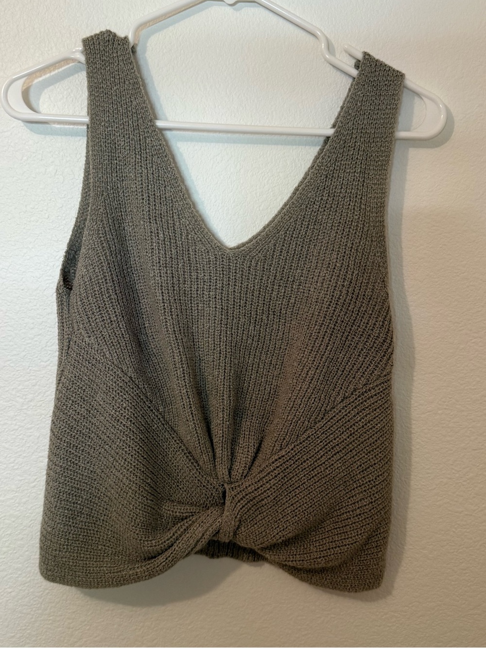 Sage Knot-Front V-Neck Knit Tank Top